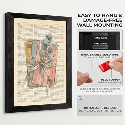Framed Canvas Wall Art Vintage Mixed Media Postcards Eucalyptus Earthy Tones Dictionary Text Canvas Print Poster Black Frame Wall Decor for Home Office Cottagecore Print, Rustic Decor - 24x36 Inch - Image 3
