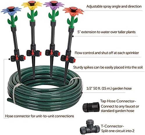 Eden 97065 Daisy Above-Ground 50 Ft Garden Hose and Sprinkler System, DIY Plant Watering Set - Image 2