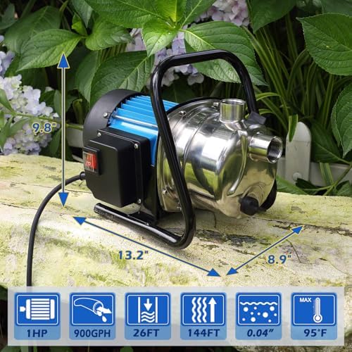 1HP 900 GPH Portable Garden Transfer Pump with 13 ft Suction Hose Kit - Image 3