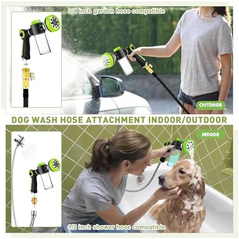 Dog Shower Attachment, Dog Washing Hose Attachment Indoors, Garden Hose Nozzle Sprayer with Soap Dispenser and Grooming Glove - Image 7