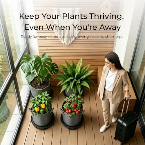 6 Pack Self-Watering Plant Pot Bases with 5 Gallon Grow Bags, Bottom Watering Plant Saucers with Wicking Irrigation System, Auto Watering Planter Kit for Indoor Outdoor Greenhouses Grow Tents Gardens - Image 6