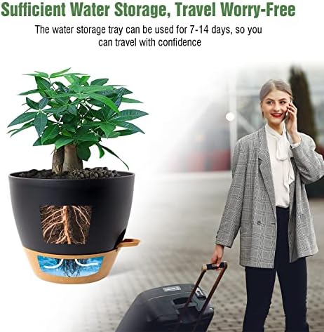 UOUZ 12inch 2Pack Large Self Watering Planters, Plastic Plant Pots with 60oZ Removable Deep Reservoir and Multi Mesh Drainage Holes for Indoor Outdoor Garden Plants and Flowers, Black with Brown - Image 5