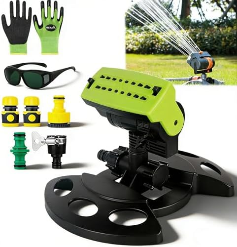 2026 New Adjustable Oscillating Sprinkler Wide Coverage, 16-Nozzle Oscillating Sprinkler, Lawn Sprinkler Oscillating, Mini Turbo Oscillating Water Sprinkler (Green, with a Set nozzles) by Unknown