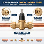 Upgraded 1" Brass Pressure Reducing Valve，Water Pressure Regulator for home with Double Union FNPT Connection - Stainless Steel Strainer Screen (Double Union Copper Sweat) - Image 3