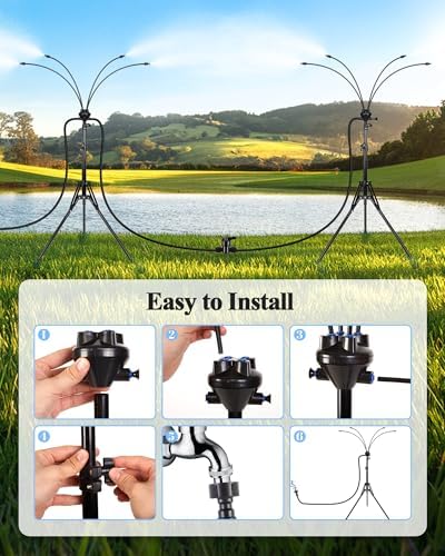 Rafow Standing Misters for Outside Patio - Adjustable Height 3.6-5.2FT Misting System Line 26.5FT Portable Water Misters for Cooling Outdoor with Tripod Base Stand Mister for Backyard Pool BBQ Party - Image 6