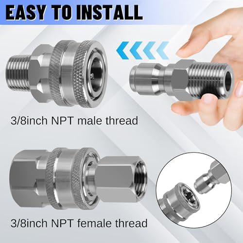 8Pcs 3/8" Stainless Steel Quick Connect Male Pressure Washer - Image 3