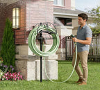 Freestanding Garden Hose Organizer with Storage Basket - Heavy-Duty Black Powder-Coated Hose Stand, Detachable Design Holds 150FT Hose, Includes Wrench & Screwdriver for Easy Assembly - Image 5