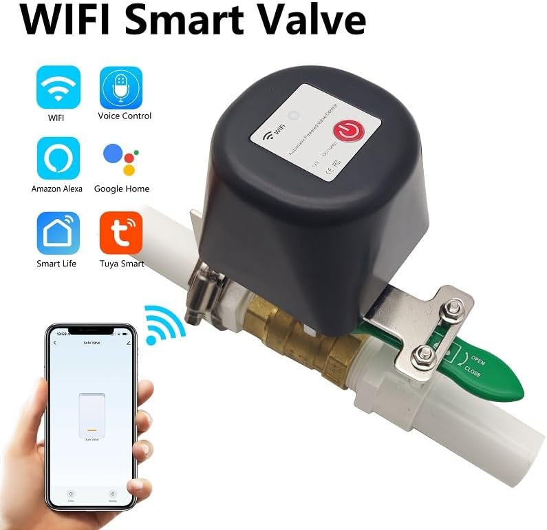 Ufairy WiFi Universal Ball Valve Smart Water Shutoff Manipulator Domotique Controller Compatible with Alexa Google No Hub Required Works 2.4 GHz only, Black, 5.26*4.8*3.7in, (GR-W-105N) - Image 2
