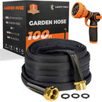 Giraffe Tools Garden Hose 100FT Lightweight Lay Flat Water Hose Kink Free Flexible Hose with 9 Spray Function Nozzle（Black） by GiraffeTools
