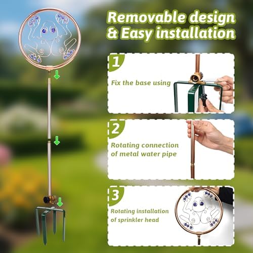 34" Tall Copper-Coated Stainless Steel Garden Sprinkler, 360° Rotating Decorative Ornamental Sprinkler for Lawn, Yard & Landscape Watering (Frog) - Image 5