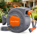 Jojoka 65FT Retractable Garden Hose Reel, Wall Mounted Automatic Rewind, 9-Pattern Nozzle, Lock Any Length, 180° Swivel, Heavy Duty PP Housing, 1/2" PVC Hose with Brass Fittings for Outdoor Watering by Jojoka