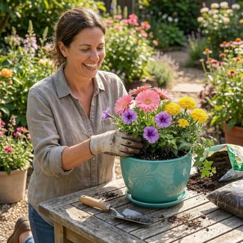 MyGift 7-Inch Turquoise Ceramic Planter Pot with Drainage Hole & Saucer - Image 2