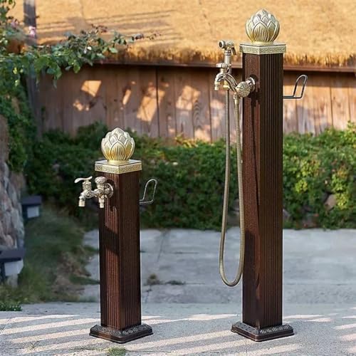 Outdoor Stainless Steel Water Column, Vertical Garden Fountain with Double Outlet Faucet & Spray Gun, Decorative Irrigation Feature for Backyard (Brown, 31.5in/80cm) - Image 4