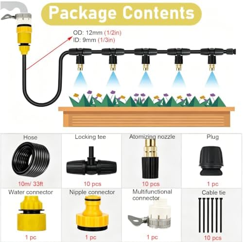Adjustable Outdoor Misting System Kit - High-Pressure Cooling Mist Sprayer for Patios, Gardens, and Pools - Perfect for Summer Heat Relief and Outdoor Entertaining,10m (33ft) - Image 2