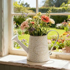 Vintage White Metal Flower & Garden Watering Can, Rustic Farmhouse Decorative Watering Pot Planter for Home Patio Backyard Outdoor Plant Care - Image 4