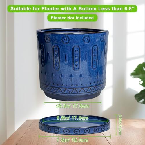 Eightpot Plant Water Catcher Tray 7.5 Inch, 2 Pack Ceramic Plant Saucer for Indoor Outdoor, Round Plant Plates to Catch Water, Modern Plants Drainage Tray, Decorative Plants Dish, Blue - Image 2