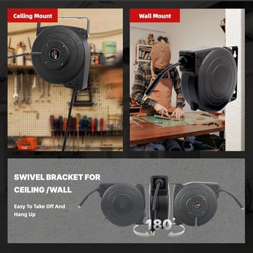 Retractable Air Hose Reel, 1/4 IN x 45 FT Hybrid Air Hose Max 300 PSI, Air compressor hose reel with 5 ft Lead in, Ceiling/Wall Mounted air hose reel,Heavy Duty air tool - Image 4