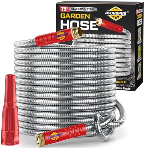 Stainless Steel Water Hose | Heavy Duty Metal Garden Hose with Nozzle | Kink Free, Anti Rust | Flexible and Lightweight Water Pipe for Gardening | Available in Different Sizes | HydroPro by Unknown
