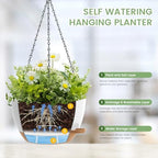 2 Pack 12 Hanging Flower Pots with Chains Self Watering Plastic Planters for Indoor Outdoor Plants, Sturdy Triangular Iron Chain Design for Garden PorchPlastic hanging flower pots (2, White-brown) - Image 3
