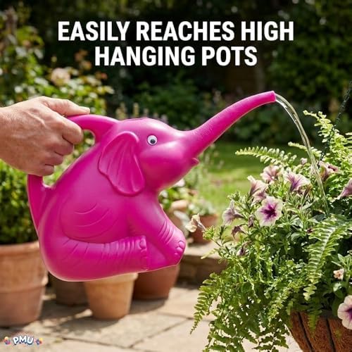PMU 12Pcs 2-Quart Elephant Watering Can – Durable Plastic Garden Watering Can for Indoor & Outdoor Plants, Easy-Pour Spout, Large Water Pot, Pink - Image 7