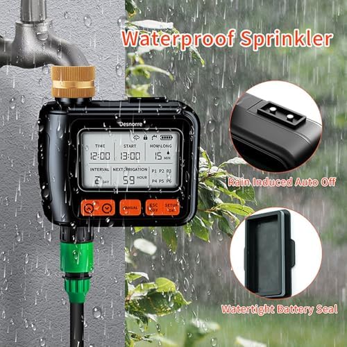 Sprinkler Timer, Programmable Hose Timers for Watering with Brass Swivel, Digital Irrigation Controller System with Rain Delay/Manual Mode/Automatic Watering for Gardens, Lawns, and Hose Systems - Image 4