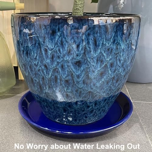 Plant Pot Saucer 12 inch - Ceramic Plant Saucers for Indoors Outdoors Plant Drip Tray for Pots Plant Dish to Catch Water Large Flower Pot Saucer for Water Drainage Blue - Image 3