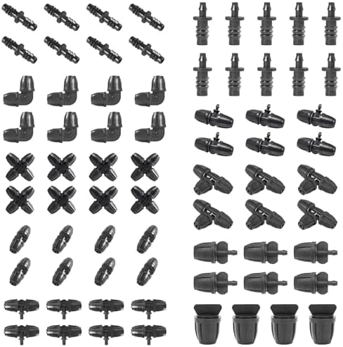 100Pcs 5/16 Inch Irrigation Tubing Fittings Kit (10Pcs×10Types), Locked Barbed Connectors for 5/16" ID-0.43" OD Drip Tubing, Include Couplings/Tees/Elbows/End Plugs/Four-Way by WOVSTNOV