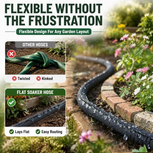 Flat Soaker Hose 6FT x 4 Pack, Short Soaker Hose Kit with 2 Splitters and 5 Staples, 1/2 in Drip Hose for Garden, Linkable Soaker Hoses for Raised Beds, Vegetables (6ft 4-pack) - Image 4