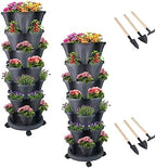DUNCHATY Stackable Planter, Vertical Garden Planter with Wheels and Tools, Self Watering Strawberry Planter Indoor/Outdoor 7 Tier Herb Planter Pots for Growing Vegetables and Succulents, Dark Gray by DUNCHATY