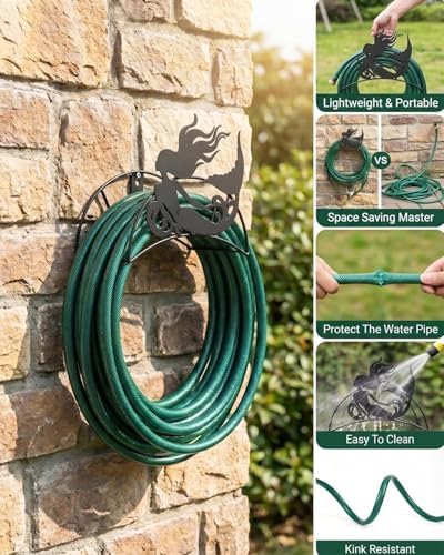 Mermaid Hose Holder Metal Wall Mount Heavy Duty 125'5/8" Garden Hose Hanger - Image 2