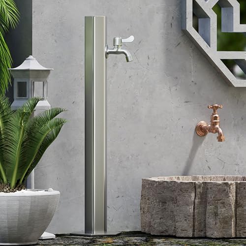 304 Stainless Steel Outdoor Vertical Garden Water Column, Freestanding Hose Stand with Faucet, Hydrant Water Feature Fountain for Irrigation(Slim Height: 86cm/33.9in) by SXBHDM