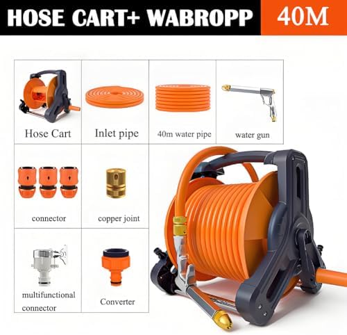 Wall Mounted Hose Holder, Household Flushing Floor Hose Trolley, Agricultural Irrigation Portable Hose Trolley, Hand Crank Hose Reel Hose Storage Holder,40m - Image 6