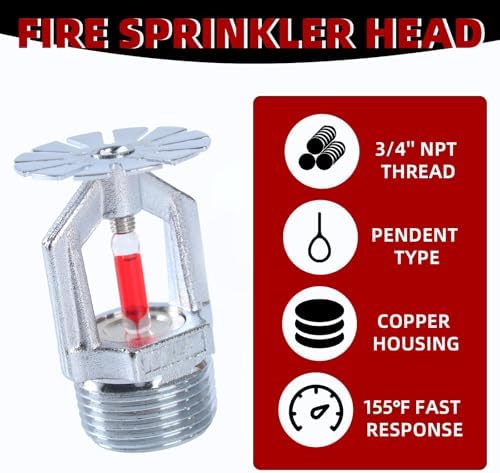 6 Pcs Fire Sprinkler Head, 3/4” NPT 155℉(68°C) Pendent Type Spray - Image 6