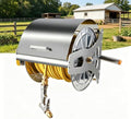 Garden Hose Reel, Heavy Duty Stainless Steel Wall/Floor Mounted, Retractable with Crank, 164ft 1/2-inch Hose Holder, Easy to Install Hose Storage Solution by Unknown