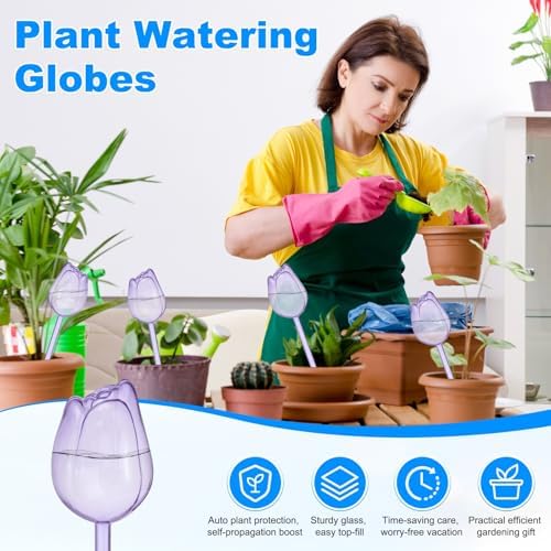 M METERXITY 4-Pack Plant Watering Globes, 9.4 Inch Plastic Self Watering Planter Insert for Indoor/Outdoor Plants, Self Water Devices [Purple] - Image 2