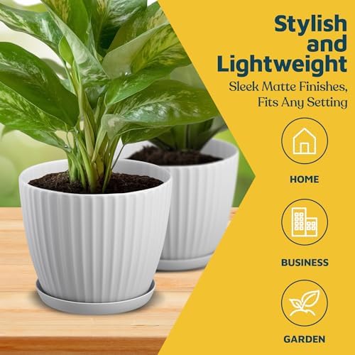 White 6-Inch Plant Pots with Drainage & Saucers 18 Pack, Indoor & Outdoor Planters for Houseplants, Herbs, and Flowers, Durable & Weatherproof Material, Stackable, Lightweight, Minimalist Design - Image 3