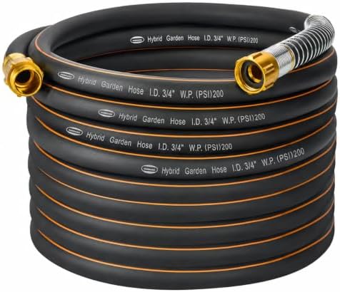 3/4 in. × 50ft. Flexible Hybrid Rubber Garden Hose, High Flow 3/4" I.D. No Memory Durable Lightweight Water Hose Leader Hose for Watering, Irrigation, Water Transfer Pump by VUNDARA