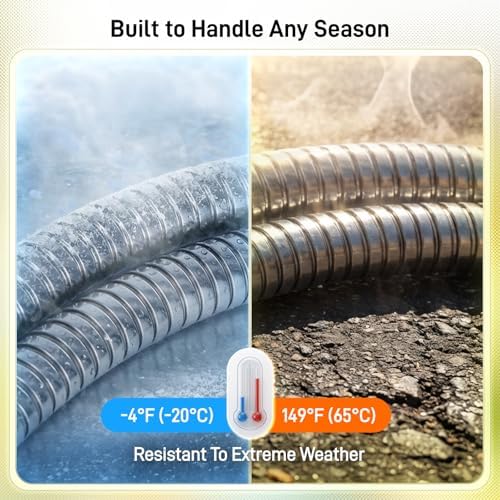 Garden Hose, 50ft 5/8" Stainless Steel Water Hose w/ 10-Mode Spray Nozzle, On/Off Valve, 523 PSI Burst, Anti-Kink, Lightweight All-Weather Flexible, Leakproof 3/4" Brass Male to Female Fittings - Image 6