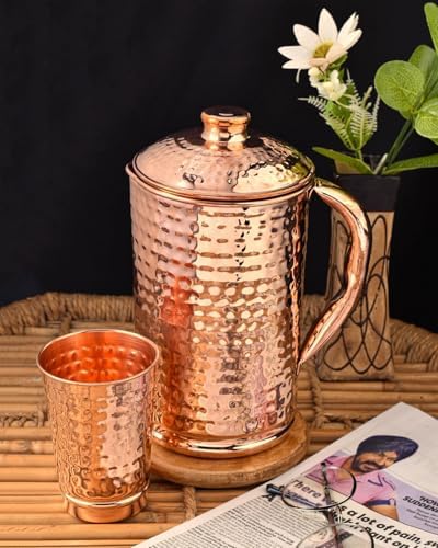 100% Pure Copper Pitcher 50.72 Oz / 1500 ml | Drinking Water Traditional Hammered Pitcher With Lid | Copper Jug Handle Water Bottle | Ayurveda Health Benefits | Serving Water in Daily Use - Image 6