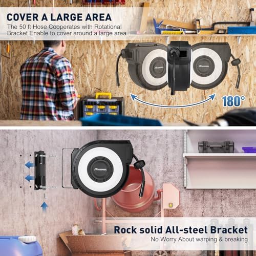 Enclosed Retractable Air Hose Reel, 3/8 Inch x 45+5 Ft Black - Image 2
