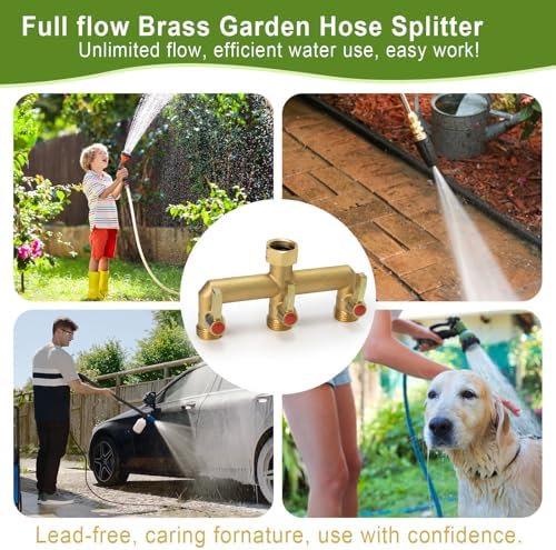 Brass Garden Hose Splitter 2/3/4 Way, Hose Splitter with Metal Shutoff Valve, Heavy Duty Outdoor Faucet and Garden Connector, Brass Extension Handle, 3/4” GHT Threads - Image 7