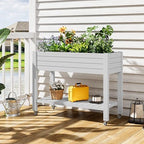 33.7" Tall Raised Garden Bed with Wheels, Divisible Resin Planter Box with Drainage Gauge & Storage Shelf, Herb Planter for Garden Patio Backyard, Medium Ashen (33.7" h) - Image 2