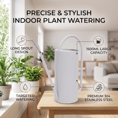 Long Spout Watering Can, 1500ml 304 Stainless Steel (White) - Image 4