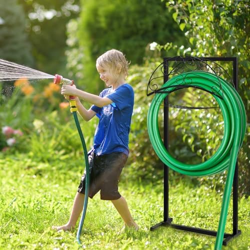Freestanding Garden Hose Holder with Storage Basket, Black - Image 7