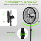 hykolity 18 inch Oscillating High-Velocity Outdoor Pedestal Misting Fan, 3-Speed Patio Fans for Outside, Adjustable Height, 120° Oscillation, Waterproof, Industrial Fan for Outdoor - Image 3