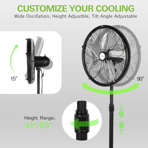 hykolity 18 inch Oscillating High-Velocity Outdoor Pedestal Misting Fan, 3-Speed Patio Fans for Outside, Adjustable Height, 120° Oscillation, Waterproof, Industrial Fan for Outdoor - Image 3