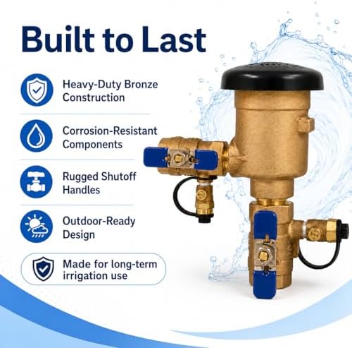 3/4" Pressure Vacuum Breaker Assembly – Bronze Body, Dual Shutoff Valves, Protective Top Cap, 3/4 in FNPT, Integrated Test Cocks – Durable Backflow Preventer for Irrigation & Lawn Systems - Image 6
