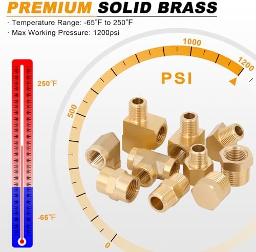 KOOTANS 96PCS Brass Pipe Fittings Assortment Kit - NPT Adapter, Reducer Bushing, Hex Nipple, Coupling, Head Plug, 45 & 90 Degree Barstock Street Elbow, Tee Fittings Kit - Image 5