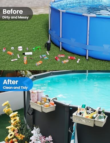 SUMMERBUDDY 2 Sets Upgrade Poolside Storage Basket, Above Ground Pool Storage Basket with Pool Cup Holder, For Steel Round or Oval Frame Above Ground Pools, Fits 3 Inch or Less Top Rail - Image 4