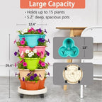 VECELO 5 Tier Vertical Garden Planter, Self Watering Stackable Planters with Wheels for Strawberries, Herbs, Flowers, Vegetables, Multicolor - Image 4